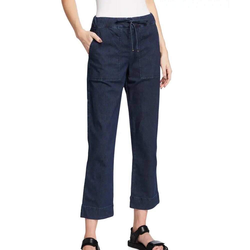 Max Mara Leisure Womens Blue Drawstring-Waist Cropped Denim Pants Size 36 US 6